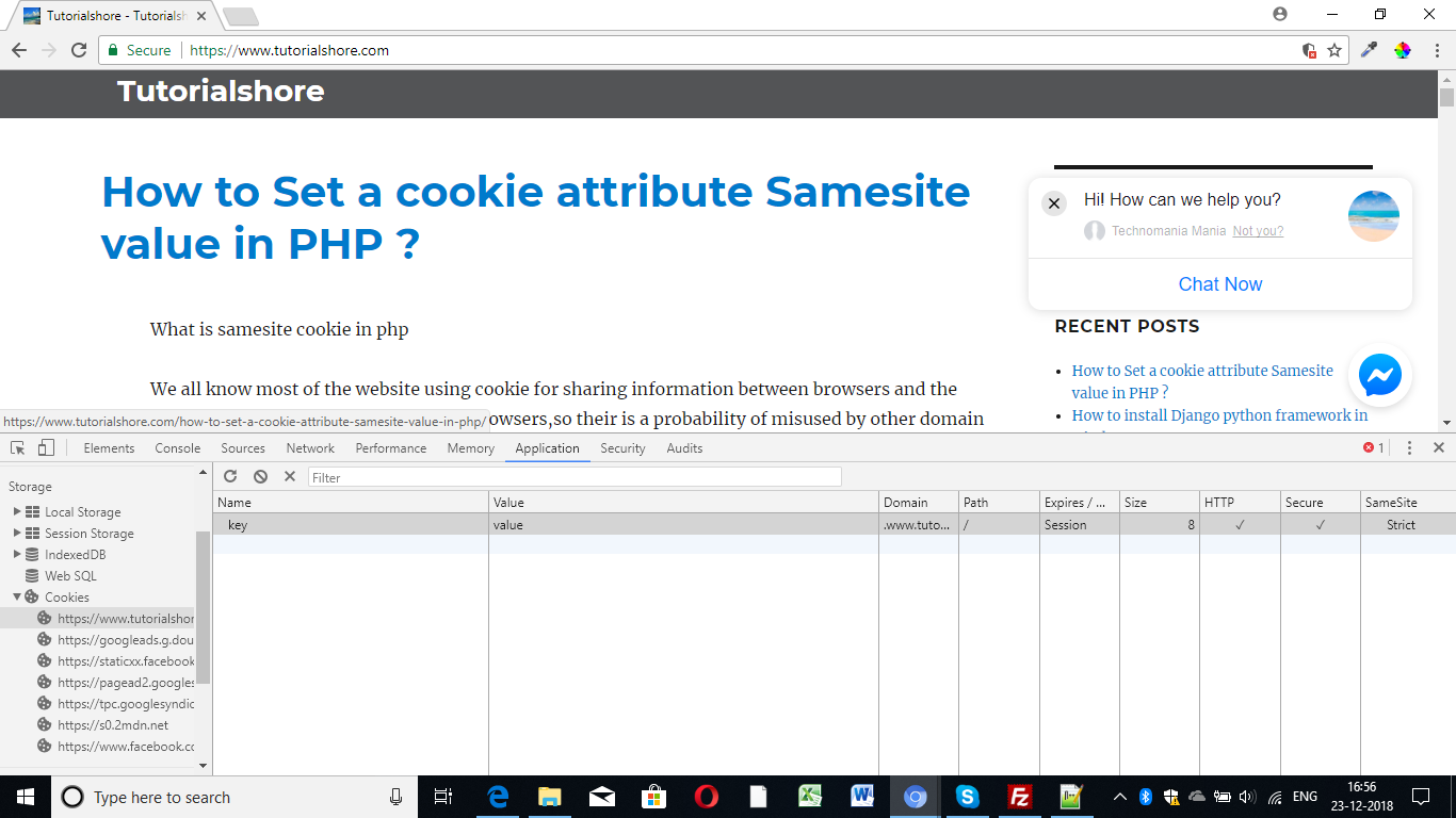 set a cookie samesite value in PHP