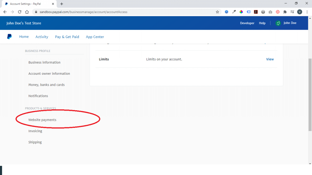 PayPal payment integration code with auto return URL in sandbox mode step 2